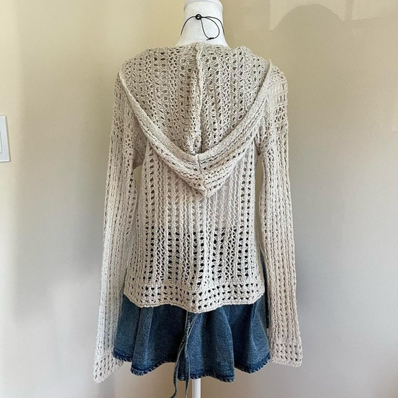 Vintage Y2K Hollister Beachy Boho Cream Crochet Chunky Knit Sweater Hoodie S - Picture 4 of 8
